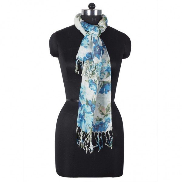 Linen Floral Print Scarf