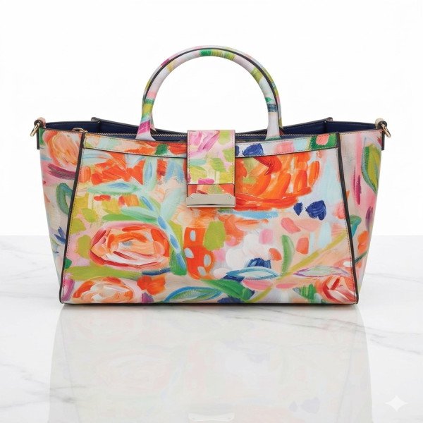 Orange Floral Printed Hand Bag