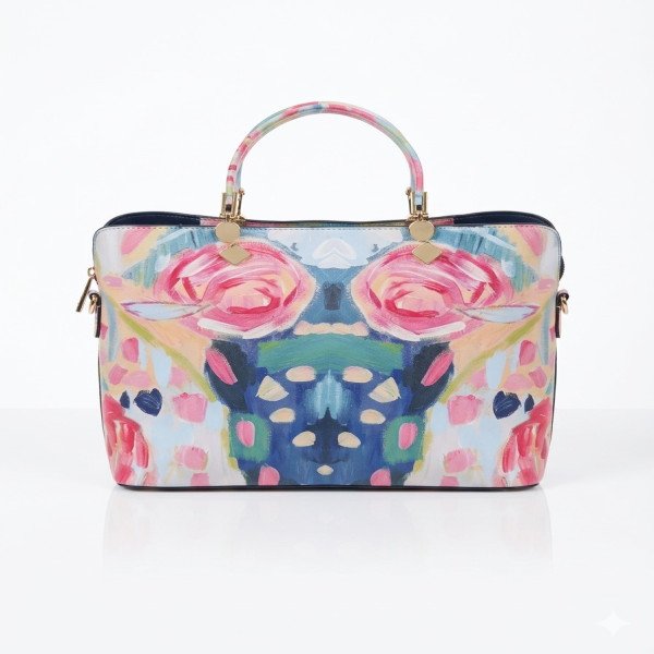 Pink and white printed leather