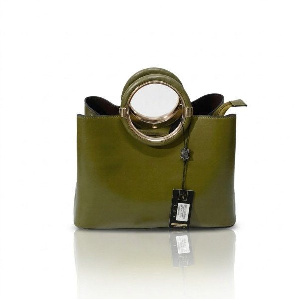 GREEN CRACKLE COW LEATHER GOLD HANDLE BAG