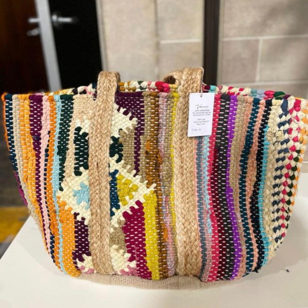 Boho-Chic Multicolored Jute Tote