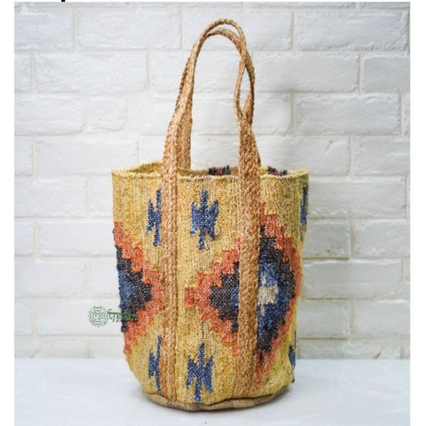 Southwestern Tribal Jute Bucket Tote