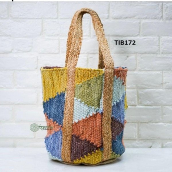 Indigo & White Striped Jute Tote