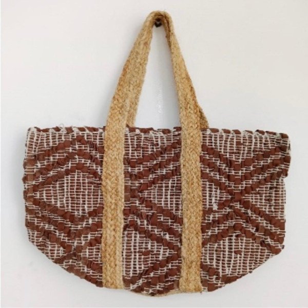 Earthy Brown Diamond Jute Tote