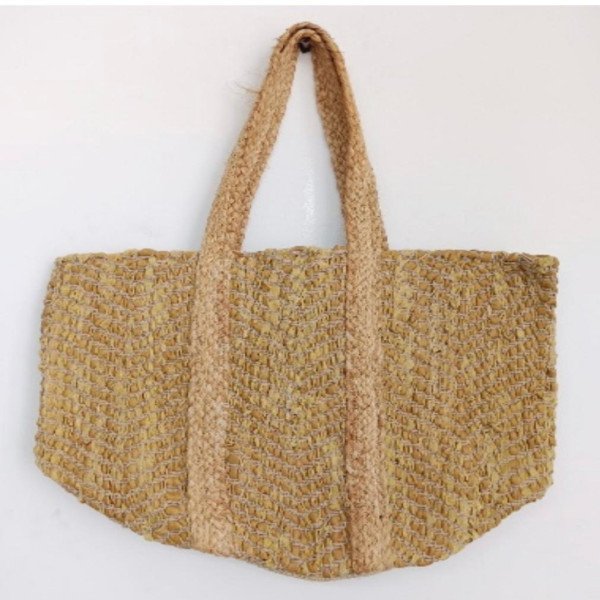 Honey-Gold Herringbone Woven Jute Tote
