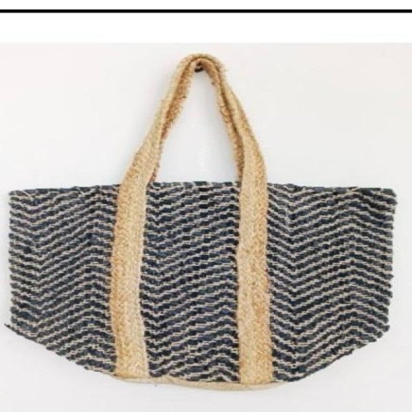 Indigo Chevron Woven Jute Tote