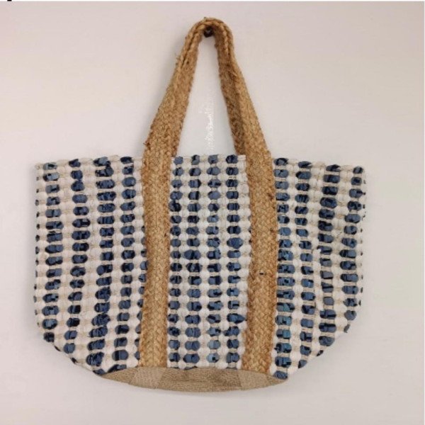 Indigo Polka Dot Woven Jute Tote