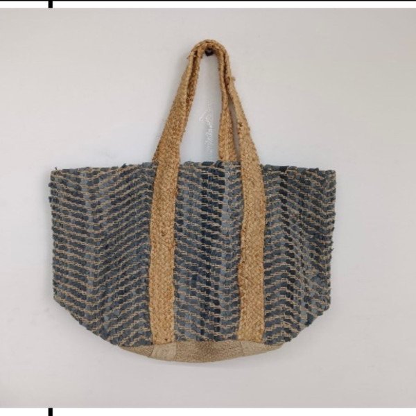 Indigo Herringbone Woven Jute Tote