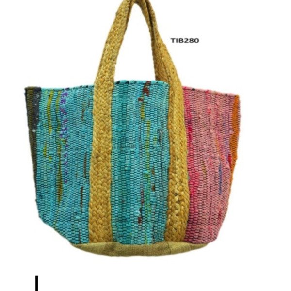 Vibrant Color-Block Jute Tote