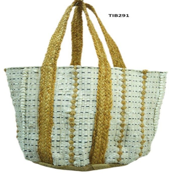 Cream and Honey Striped Jute Tote