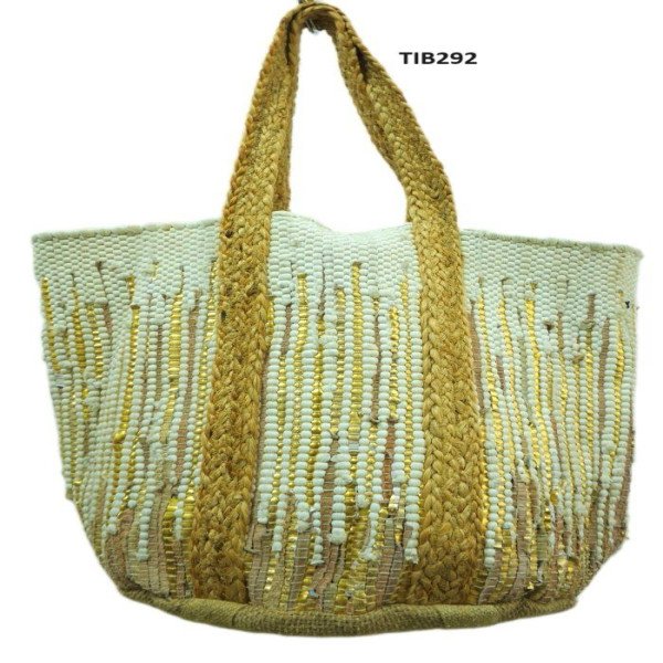 Gold-Accented Cream Jute Tote