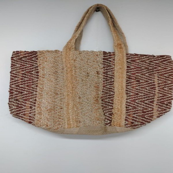 Rust & Natural Chevron Panel Jute Tote