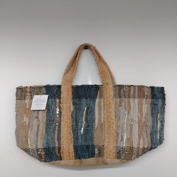 Muted Coastal Striped Jute Tote