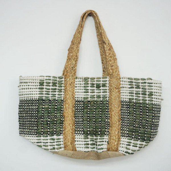 Pine Green Block-Print Jute Tote