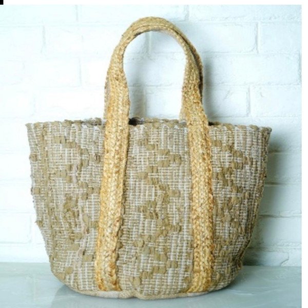 Neutral Geometric Woven Jute Tote