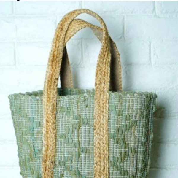 Sage Green Textured Jute Tote