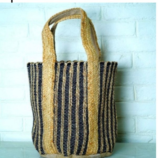 Striped Jute Tote Bag