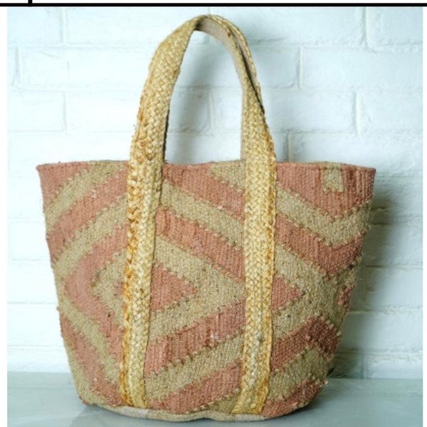 Geometric Earth-Tone Jute Tote